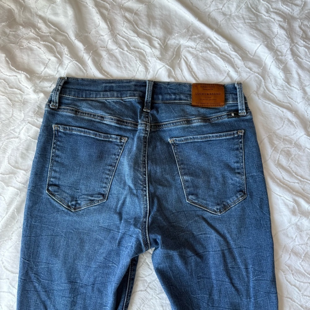 Lucky Brand Brooke Leggings Dark Blue Skinny Jeans Dark Wash Ankle Distressed - Picture 10 of 11